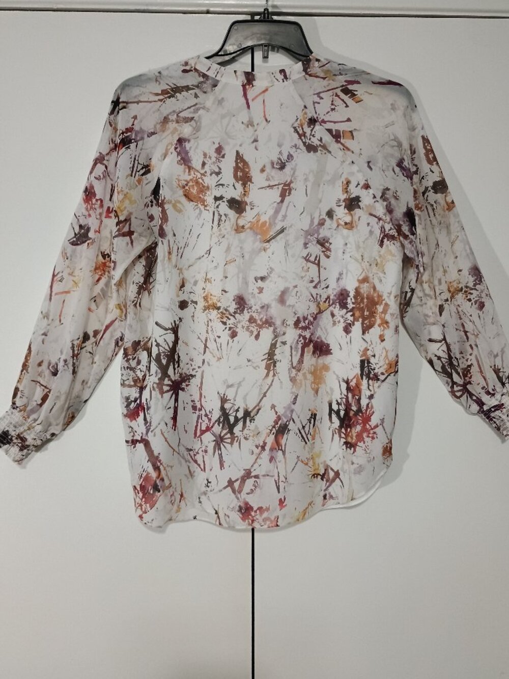 CAbi Go To Blouse Ivory Pink Paint Splatter Long Sleeve Top Size S - Picture 3 of 7